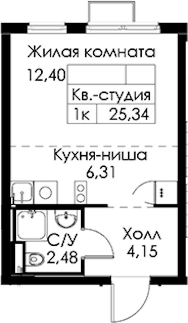 Квартира студия 25.34 м², 8/24 эт., ЖК «Заречный парк»